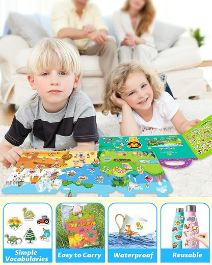 Reusable Sticker Book for Toddlers 2-4 Years, Stickers for Kids, Toddler Sticker Book Ages 1-3, Toddler Craft Activities, Toddlers Travel Toys Ages 2+ Boy Girl Birthday Gifts