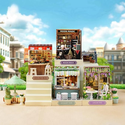 CUTEROOM DIY Doll House Miniature Furniture Wooden House Kit with Dust Cover & LED Light and Accessories - New Three Styles QT Series Dollhouse (QT047)