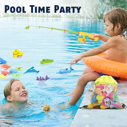CozyBomB™ Magnetic Fishing Toys Game Set for Kids | Water Table Bathtub Kiddie Pool Party & Pole Rod Net, Plastic Floating Fish Toddler Color Ocean Sea Animals Birthday Age 3 4 5 6 Year