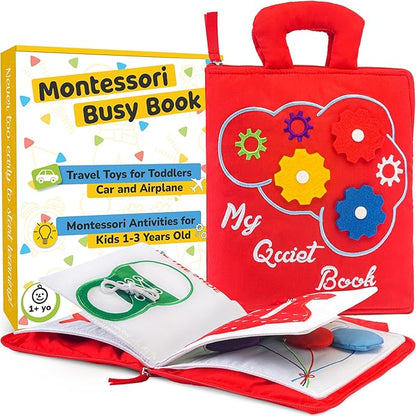 deMoca Busy Book for Toddlers 1-3 - Airplane Toys for Toddlers 1-3, My Quiet Montessori Toys for 1 Year Old with Kids Plane Activities, Activity Busy Board, Gift for Boys & Girls