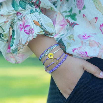 FANCY SHINY Sunflower String Bracelet Boho Braided Rope Wrap Bracelets Cute Summer Beach Surfer Jewelry for Women Christmas Gifts