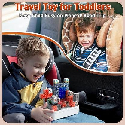 70PCS Magnetic Building Blocks Travel Toys for Kids Ages 4-8, Lava Portal Mini Magnetic Blocks with Iron Storage Box, Portable Magnet Cubes STEM Learning Set for Toddler Boys Girls Ages 3+