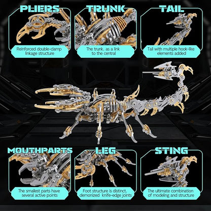 3D Metal Scorpion Puzzle - Laser-Cut DIY Challenge, Lifelike Collectible Decor for Adults & Teens, for Puzzle Enthusiasts & Nature Lovers(Gold)