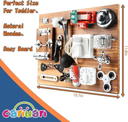 20-in-1 Busy Board for Toddlers - Travel Toy Activity Board for Fine Motor Skills - Toys for 3 Years Old Kids With Switch, Locks, Shoe Laces, Music Box
