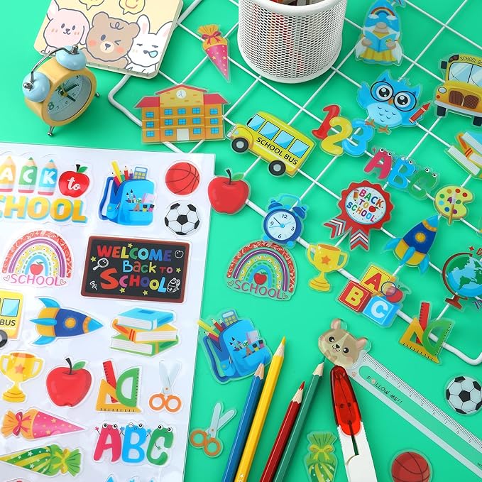 MARFOREVER 50 PCS Back to School Window Thick Gel Clings Stickers Reusable School Window Clings Decals for Welcome Back to School Party Supplies Wall Glass Blackboard Decorations