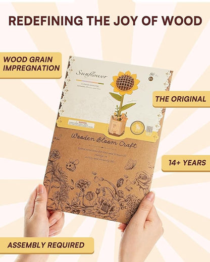 3D Flower Wooden Puzzles for Adults-Sunflower, DIY Wooden Flowers Model Kit Building Set Crafts for Adults to Build, Botanical Collection/Ideal Creative Gift Ideas/Housewarming (86PCS)