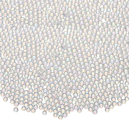 Iridescent Glass Tiny Bubble Beads, 2.0-2.5mm 10g No Hole Micro Mini Round White Transparent Water Droplets Beads - Applications: for Resin Filler, Nail Art, Dollhouse Bath Tub