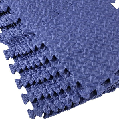 Shihanee 16 Pcs Foam Floor Baby Tiles 11.81 x 11.81 inches Foam Floor Mats Play Mats Bulk with Borders Interlocking for Kids Baby Playroom Nursery Gym（Navy Blue）