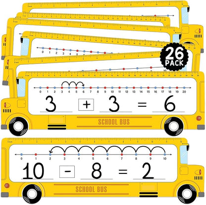 26-Pack School Bus Number Line Dry Erase Boards Cards, 14"x4", Double-Sided, Math Manipulatives for Kids, Student, Kindergarten Elementary Special Education 1st Grade Classroom Must Haves