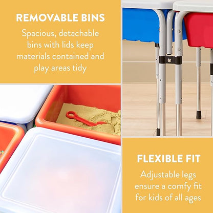 Quad Sensory Tables with Lids, Adjustable Table, Blue/Red