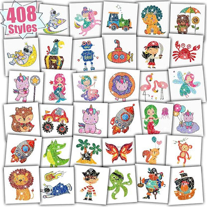 Partywind 408 Glitter Styles Kids Temporary Tattoos for Boys Girls, Individually Wrapped Tattoo Stickers for Kids Party Goodie Bag Stuffers, Birthday Party Supplies Favors for Children Games