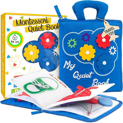 deMoca Busy Book for Toddlers 1-3 - Airplane Toys for Toddlers 1-3, My Quiet Book Montessori Toys for 1 Year Old with Kids Plane Activities, Activity Busy Board, Gift for Boys & Girls