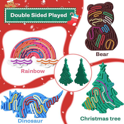 4Pcs Sensory Activity Board,Silicone Sensory Toys for Calming, Stress, Anxiety, ADHD, Autism,Fidget Toys for Inspire Kid's 3+ Creative Talents,Duble Sided Design Kids Busy Board
