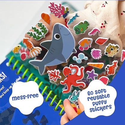 Stickypuff Value Pack - 3 Reusable Puffy Sticker Book for Toddlers - Puffy Stickers for Toddlers - Travel Activities for Kids Ages 4-8 - Screen Free Birthday Gifts (Animals)
