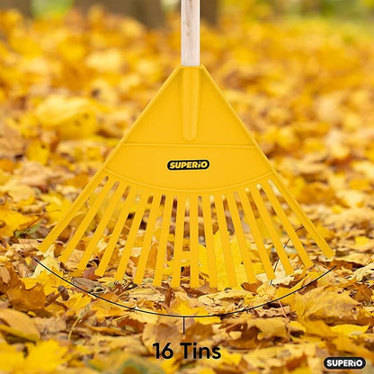 Pack of 2 Kids Rake with Hardwood Handle, Durable Plastic Head to Sweep Leaves in Lawn and Tidying Up The Garden, 34" (Yellow)