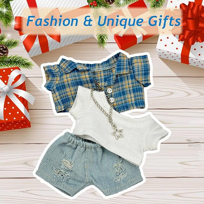 17cm Doll Clothes, Overall Outfits Set for 17cm Doll, 4 Piece Set Necklace Clothing, Stylish Adorable Dolls Clothes Accessories (No Doll)