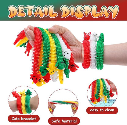 32 Pcs Christmas Stretchy Strings Fidget Toys, Colorful Stretchy Fidgets Sensory Toys, Stress Relief Stretch Sensory Bracelet String with Xmas Tree Santa Claus Snowman Elk for Party Favors (Convex)