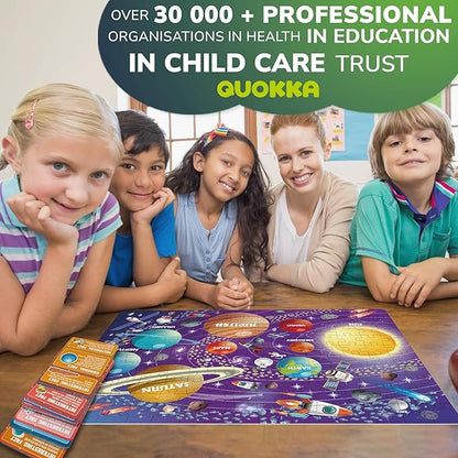 QUOKKA Puzzles for Kids Ages 8-10 - 150 Pcs Jigsaw Puzzles for 6-8 Year Olds - 400+ Facts on 50 Double-Sided Flashcards - Learn Space Education Activity Gift - Shaped Puzzle for Toddlers 4-6