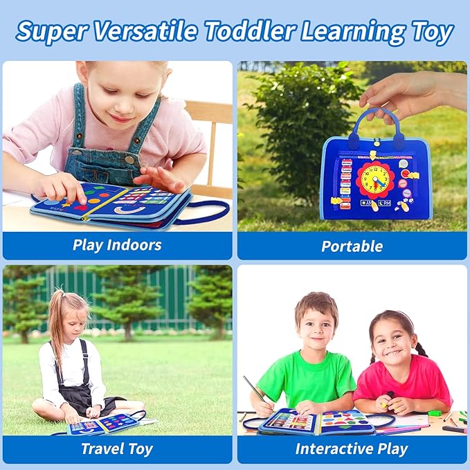 Montessori Busy Board for Toddlers Children's Sensory Toys, Buttons & Laces Develop Fine Motor Skills Travel-Friendly Learning Activity Board, for Kids
