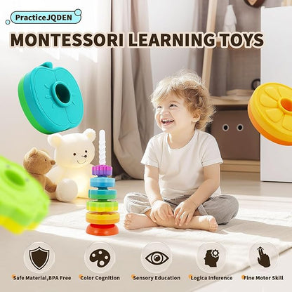 Educational Baby Spinning Stacking Toy, Stacking Rings Baby Toy, Montessori Learning Toys for Toddlers, Fine Motor and Sensory Toys for Kids, Gift for Baby Girls Boys Age 12+ Months
