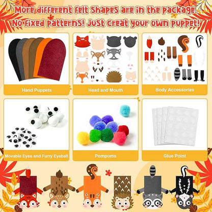 WATINC 6Pcs Hand Puppet Making Kit, Art Craft Felt Sock Puppet Toys, Creative DIY Make Your Own Pompoms Wiggle Googly Eyes Storytelling Role Play Party Supplies Gift for Girls Boys (Woodland A)