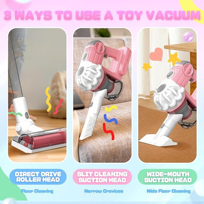 SMILESSKIDDO Kids Vacuum That Really Works - 3-in-1 Toy Vacuum with Real Suction, Apron, Cleaning Cloth, Duster & Colorful Beads, Toddler Cleaning Toy Set, Housekeeping Toy Gifts for Girls & Boys