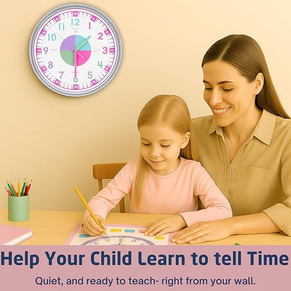 OWLCONIC Telling Time Teaching Clock for Kids - Analog for Bedrooms, Playroom, Homeschool Decor, School Classroom Learning, Educational for Learning to Tell Time