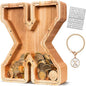 KMC Wooden Letter Piggy Bank, Personalized Initial Piggy Bank for Kids Boys, Clear Alphabet X Wood Money Box, Unbreakable Coin Saving Jar, Birthday, for Children