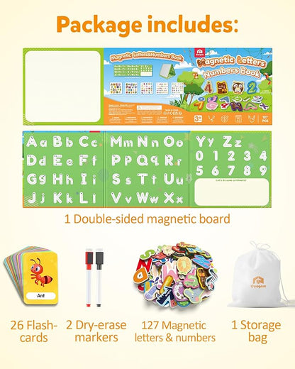 Coogam Magnetic Letters and Numbers, 36 Animal & Fruit Fridge Magnets, Uppercase Lowercase Alphabet Number Matching Game, Educational Spelling Learning Flashcards Toy Gift for 3 4 5 Years Old Kids