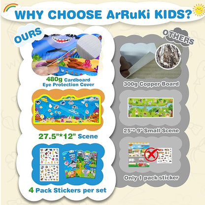 Reusable Sticker Books for Toddlers 3-5 Years, 2 Sets Jelly Sticker Books, Toddler Travel Toys Craft Activities for Kids-Ocean Wrold, Safari