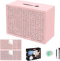 Wooden Cash Savings Box with Counter, Vault Bank for $10000 $5000 $3000 $1000 $800 $500 Target Money Challenge, Reusable Money Box with Dry Erase Pen/Savings Trackers/Rubber Band-Pink