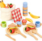 PairPear Wooden Play Food Set for Kids Kitchen, 32 Pcs Pretend Play Toys Picnic Playset with Shopping Bag, Toddler Cutting Food Toys Play Kitchen Accessories Gift for Girls Boys Age 3+