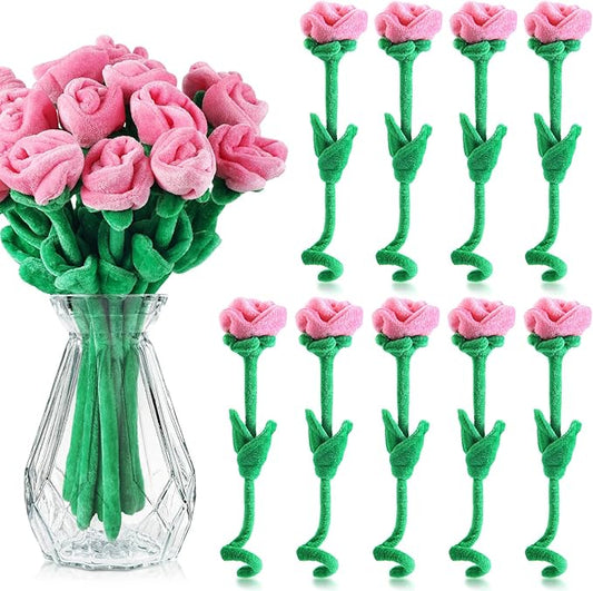 18 Pcs Plush Rose Flower Stuffed Bendable Stems Plush Bouquet Toy Soft Floral 12.6 Inch for Graduation 2025 Mother's Day Valentines Day Girl Girlfriend Wife Family and Friends(Pink Series)