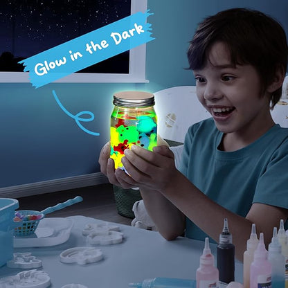 Klever Kits Glow-in-The-Dark Water Gel Kit, Crafts Magic Fairy Water Pets Toy Kit with 10 Gels(7 Glow-in-The-Dark Gels), 12 Molds, Preserving Bottle, DIY STEM Craft Kits, Arts and Crafts for Kids