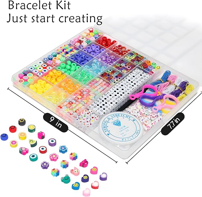 LIS HEGENSA 1000 Pcs DIY Childrens Crafts Beads Friendship Bracelet Kit, with Pony Beads Letter Beads and Bracelet Making Kit, Colorful Charms, Used for Custom Necklace Bracelets and Jewelry Decor