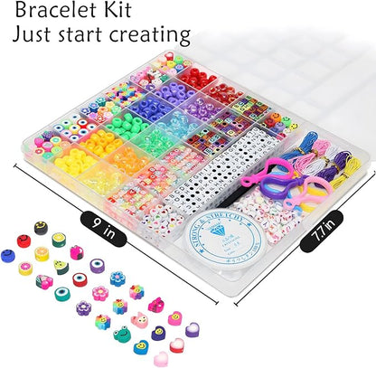 LIS HEGENSA 1000 Pcs DIY Childrens Crafts Beads Friendship Bracelet Kit, with Pony Beads Letter Beads and Bracelet Making Kit, Colorful Charms, Used for Custom Necklace Bracelets and Jewelry Decor