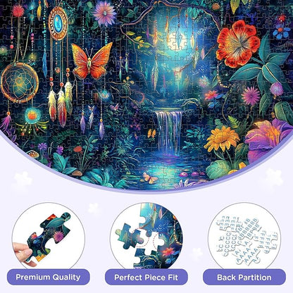 500 Piece Puzzles for Adults, Magical Forest Puzzle 500 Pieces Jigsaw Puzzle for Adult Kids Elderly,Glow Flower Butterfly Adult Jigsaw Puzzle Family Challenging Game Home Decor 20.5x15 in
