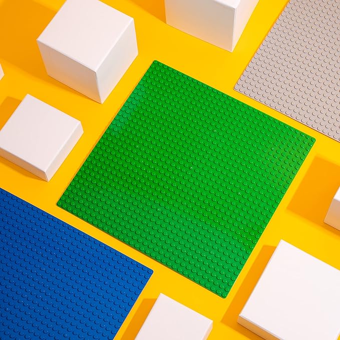 Apostrophe Games Building Blocks Base Plates Compatible with All Major Brands – (6-Pack - 2 Green, 2 Blue, 2 Gray) 10-1/16" x 10-1/16" Inches Baseplate for Building Bricks – Durable and Sturdy