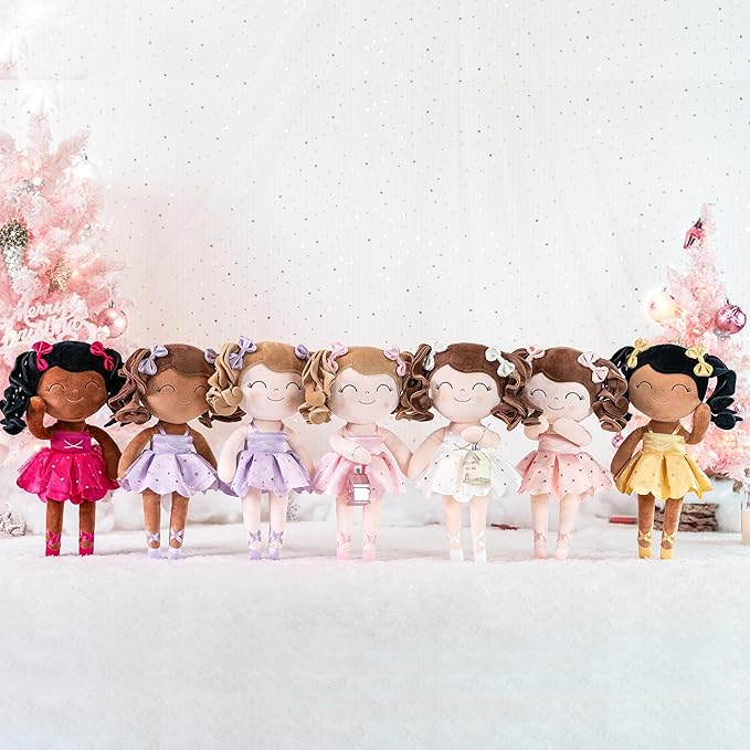 Gloveleya Baby Dolls Soft Snuggly Curly Hair Ballerina Doll First Baby Girl Gifts Plush Ballet Doll with Lace Mesh Dress Purple 14inches Ballerina Series