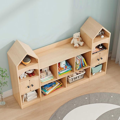 Vabches Kids Bookcase and Toy Storage Organizer, Children Bookshelf, Castle Shape, Playroom Furniture Multipurpose Shelf for Toddlers to Organize Toys and Books Magic Castle, Oak