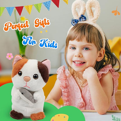 Hopearl Talking Kitty Repeats What You Say Cat with Fish Nodding Electric Interactive Animated Toy Speaking Plush Buddy Gifts for Toddlers, 7''