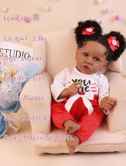 HOOMAI Lifelike Reborn Baby Dolls with Soft Body African American Realistic Girl Doll 22.8 Inch Best Birthday Gift Set
