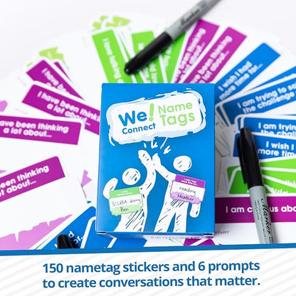 We! Name Tag Stickers – Ideal for Office Icebreakers, Party Fun, Educational Card Games, and Team Building – Easy-to-Write Labels for Group Conversations – Designed for Adults – 150 PCS