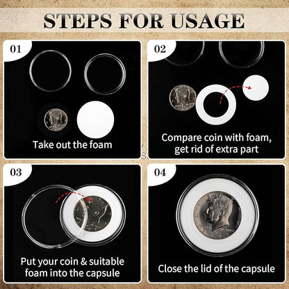 100PCS Silver Dollar Coin Holder, Clear Coin Capsules, Coin Holders for Collectors, Plastic Coin Case for Morgan Silver Dollar, Coin Protectors with Adjustable Gasket (17/20/25/27/30/33/38/40mm)