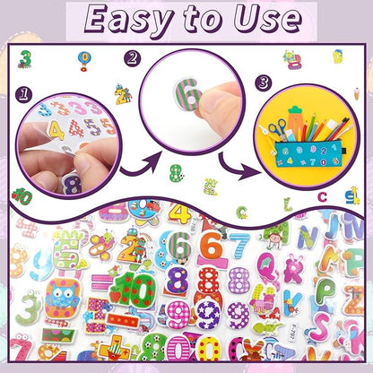 36 Sheets 3D Letter & Number Stickers - 900+ Reusable ABC, 123 Learning Stickers | Non-Toxic PVC Foam | Teacher Supplies, Crafts, Kids Activities