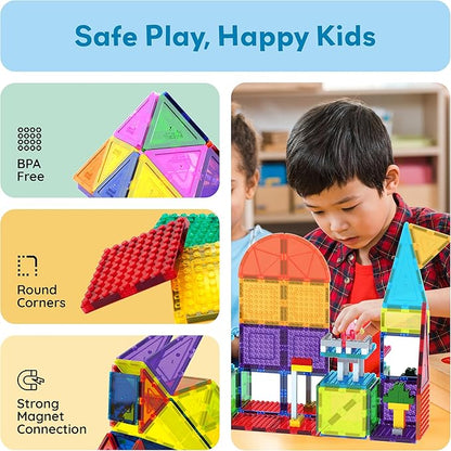 PicassoTiles 353pc Magnetic Brick and Magnet Tile Combo Set with Action Figures STEM Building Block Educational Construction Kit Preschool Classroom Toy Learning Activities for Kids Age 3 Plus PTL353