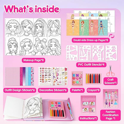 Mocoosy Makeup Craft Kit for Girls Ages 6-8, Pretend Makeup Coloring Activity Book with Stickers, Mess-Free Dress-Up Art and Crafts, Travel Game Road Trip Toy Birthday Gift for 4 7 9 10 12 Years Old