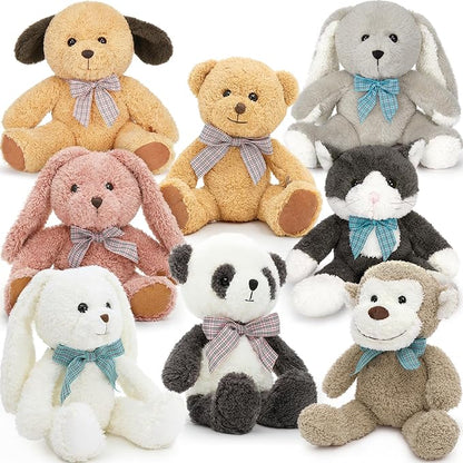 MaoGoLan 13 inch Stuffed Animals Bulk, 8 Pack Assorted Animals Plush Toy Set with Teddy Bear, Dog, Cat, Panda, Monkey & Bunnies for Kids, Baby Shower Decorations Party Favors