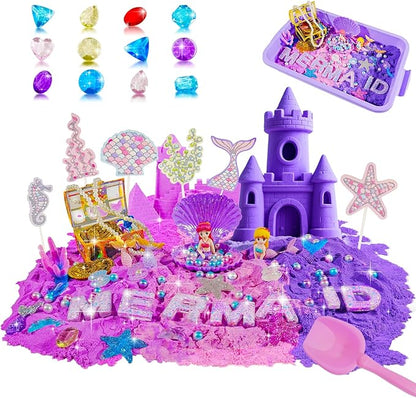 Bbiamsleep Mermaid Sensory Bin, Ocean Sand Kit with Color Sand Mermaid Sensory Kit for Birthday Party