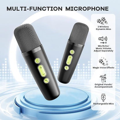 Mini Karaoke Machine with 2 Wireless Microphones, TOP Kids Gifts for Girls Ages 3, 4, 5, 6, 7, 8, 9,10,11,12 +Year Old, 4-12 Years Old Birthday Toy Gift for Girls Boys Party (Black Green)